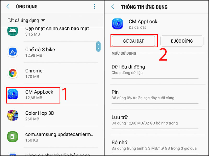 Gỡ ứng dụng để mở khóa App Lock